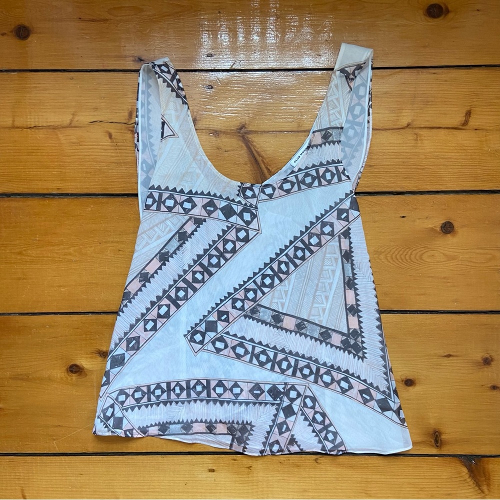 Club Monaco 100% Silk Women's Printed Southwest Sleeveless Top - Size Small
